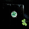 Double-sided original enamel art coin with night sky contra enamel, handmade wabi-sabi pine display stand