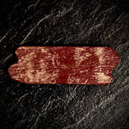 Reverse of a custom enamel commission showing bare copper with transparent contra enamel, organic irregular silhouette, by A. Fraction