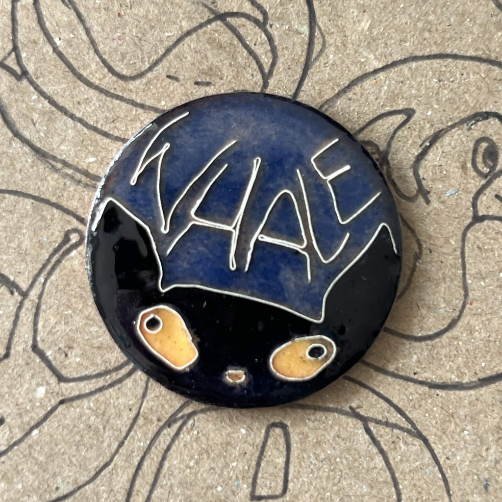 Whale Cat cloisonné enamel miniature on copper with fine silver wire, House Zoo collection original artwork